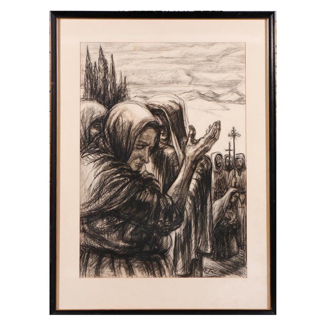 PATSY O'TOOLE (1910-2000): Artist: Patsy O'Toole Signature: Lower right side Artwork: 29 1/2 x 21 1/2 inches Frame: 38 1/4 x 29 1/4 inches Medium: Charcoal