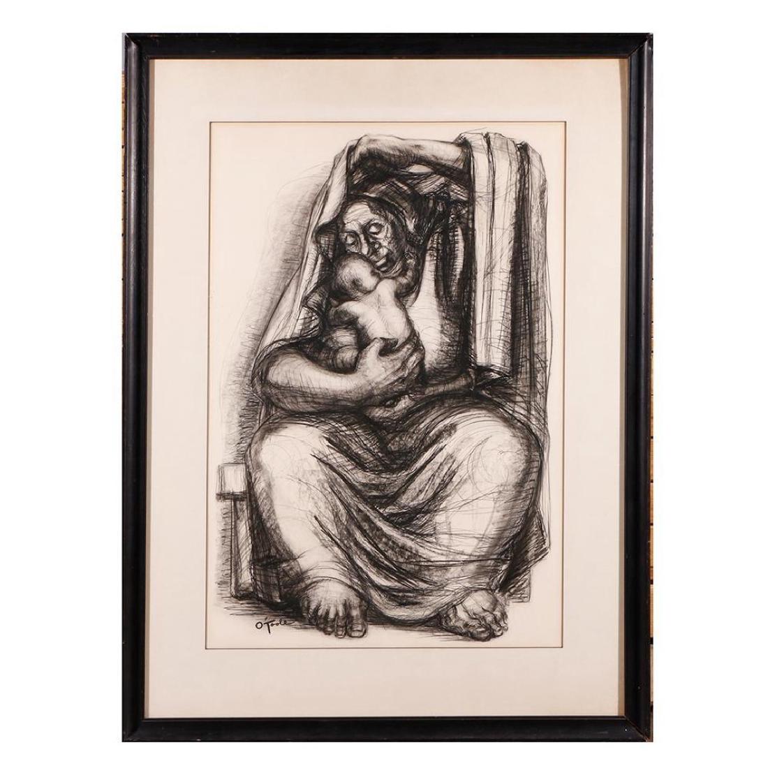 PATSY O'TOOLE (1910-2000): Artist: Patsy O'Toole Signature: Lower left side Artwork: 29 1/4 x 20 inches Frame: 39 1/2 x 30 inches Medium: Charcoal