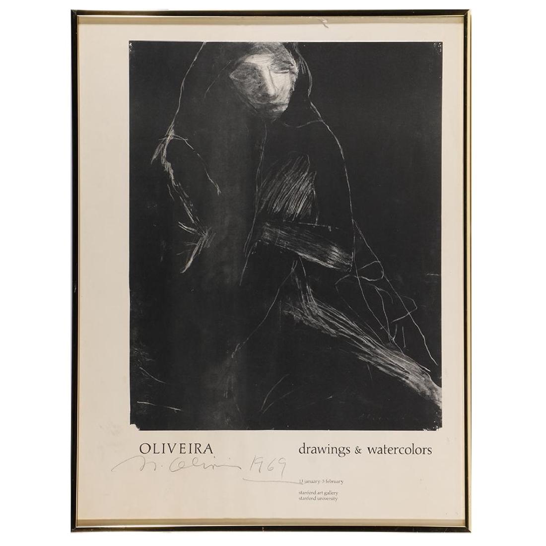 NATHAN OLIVEIRA (1928-2010): Artist: Nathan Oliveira Title: Drawings & Watercolor, Stanford University Art Gallery Signature: Lower left side Poster: 24 1/2 x 18 1/2 inches Frame: 25 1/4 x 19 1/4 inches Medium: Gallery exhibitio