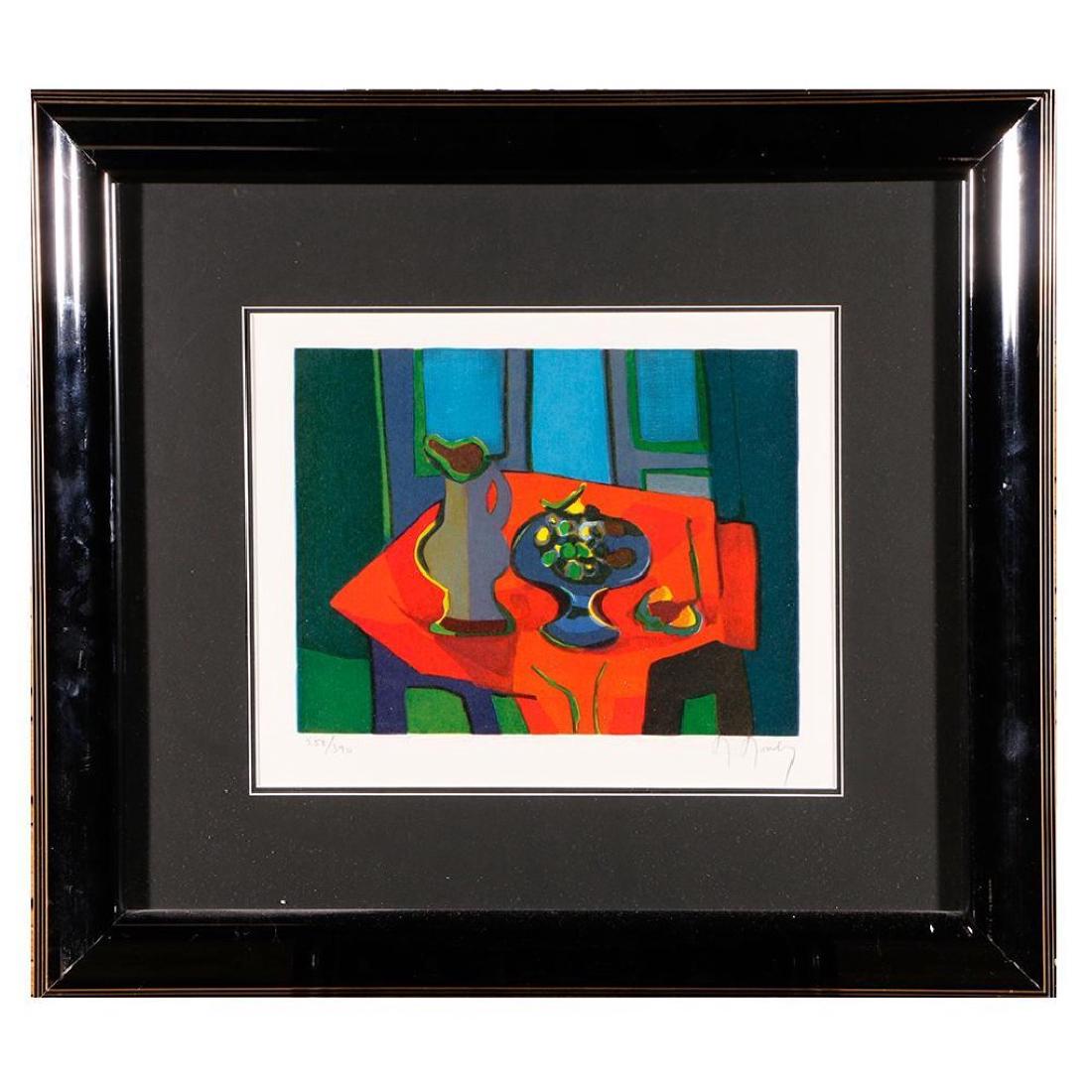MARCEL MOULY (1913-2008): Artist: Marcel Mouly Title: Pichet et Compotier a La Signature: Lower right margin Artwork: 9 x 11 3/4 inches Frame: 21 1/2 x 24 Medium: Lithograph, 258/390