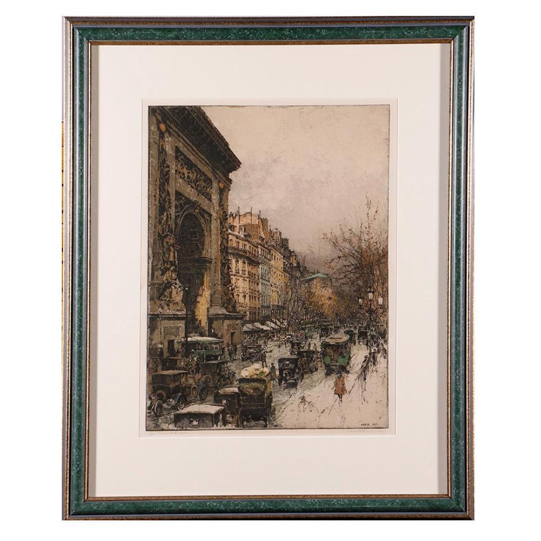 Luigi KASIMIR (1881-1962): Artist: Luigi Kasimir Title: Paris Port St. Denis Signature: Lower right margin Artwork: 29 x 22 1/2 inches Frame: 32 1/2 x 26 3/4 inches Created: 1925 Medium: Etching and aquatint in colors