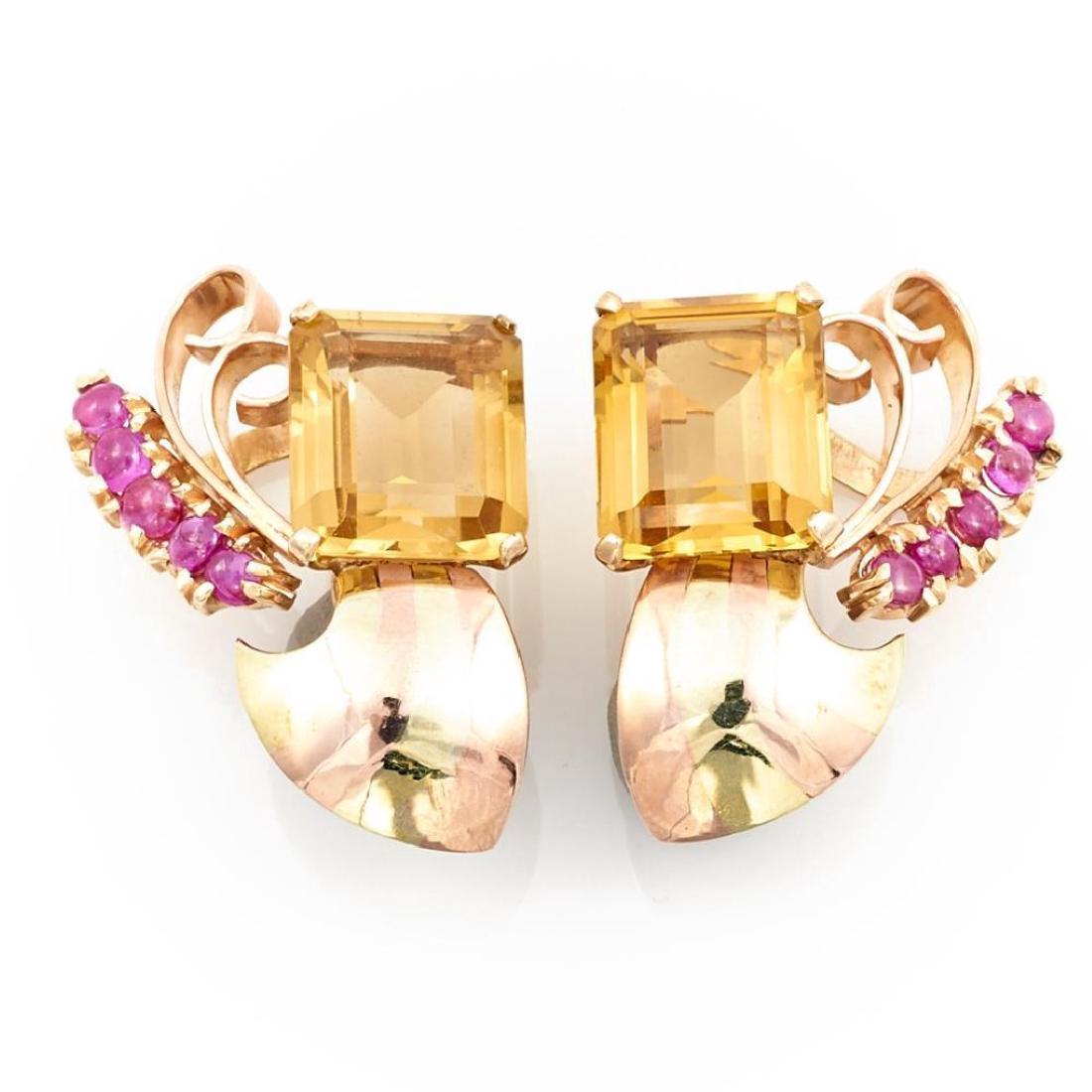 Citrine, ruby and 14k pink and yellow gold earrings (1 of 2)