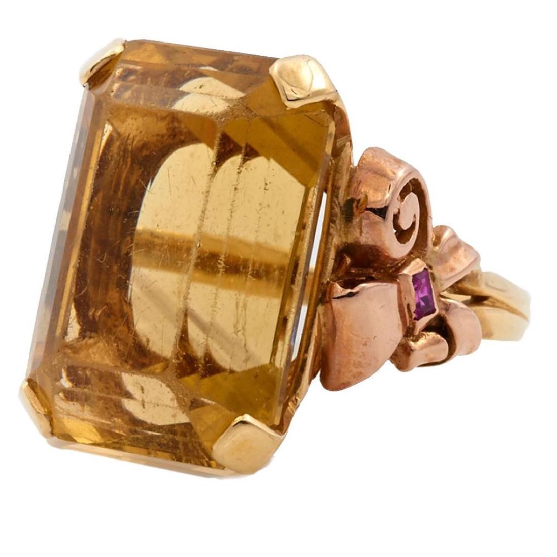 Retro citrine and 14k pink and yellow gold ring (1 of 3)