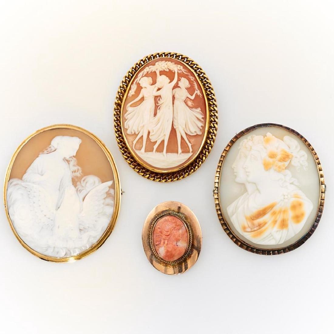 Collection of 4 shell cameo brooches (1 of 2)