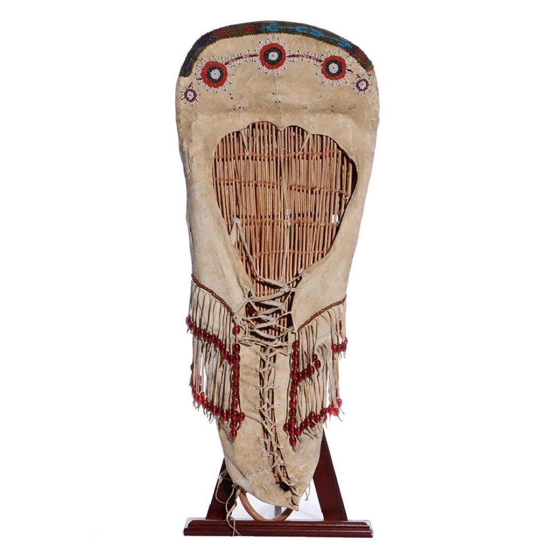 PAIUTE BEADED BABY CARRIER: The hood lacking. Length 30 1/2 inches