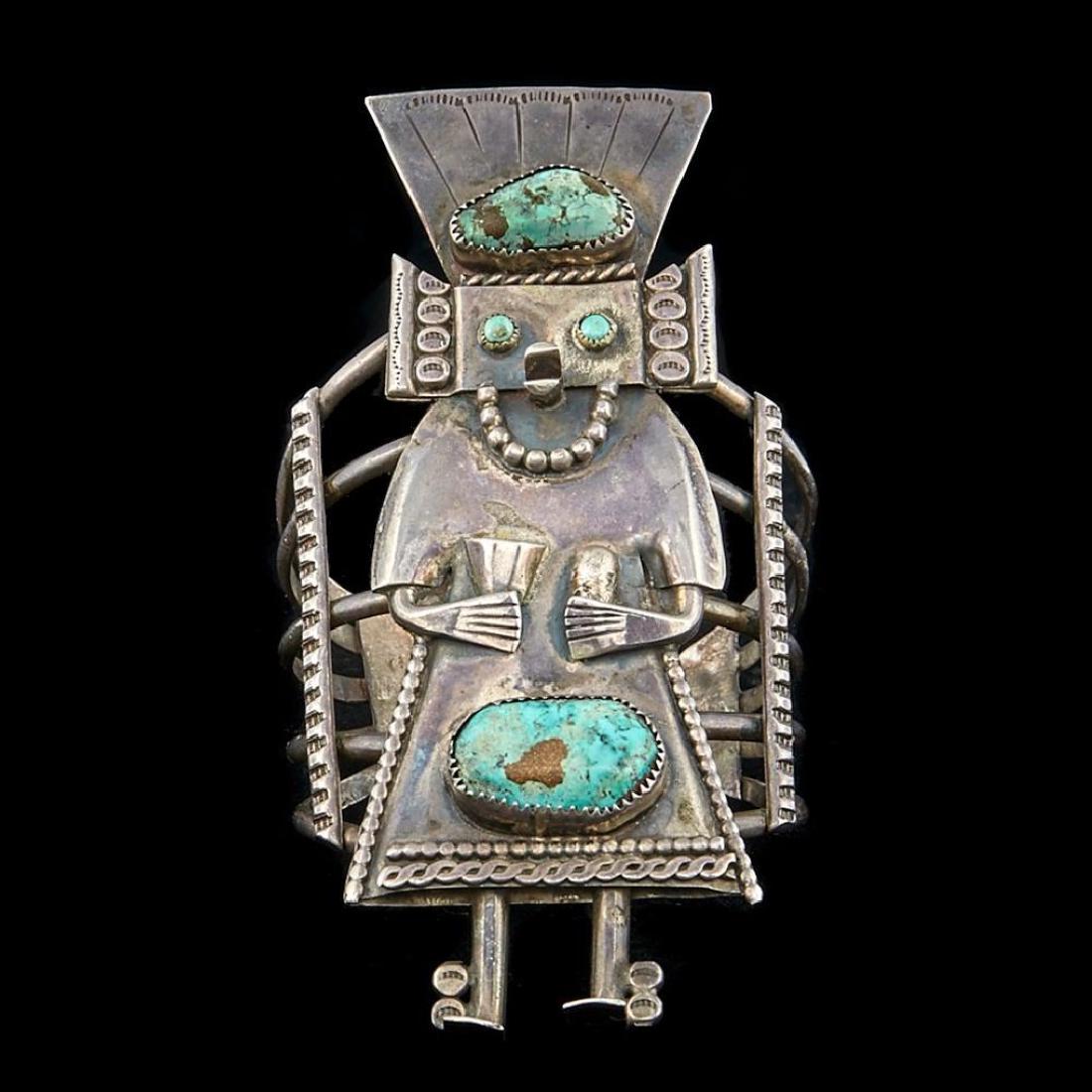 NAVAJO "KATSINA" BRACELET: Stamped with hallmark "JC". Length of figure 4 1/2 inches