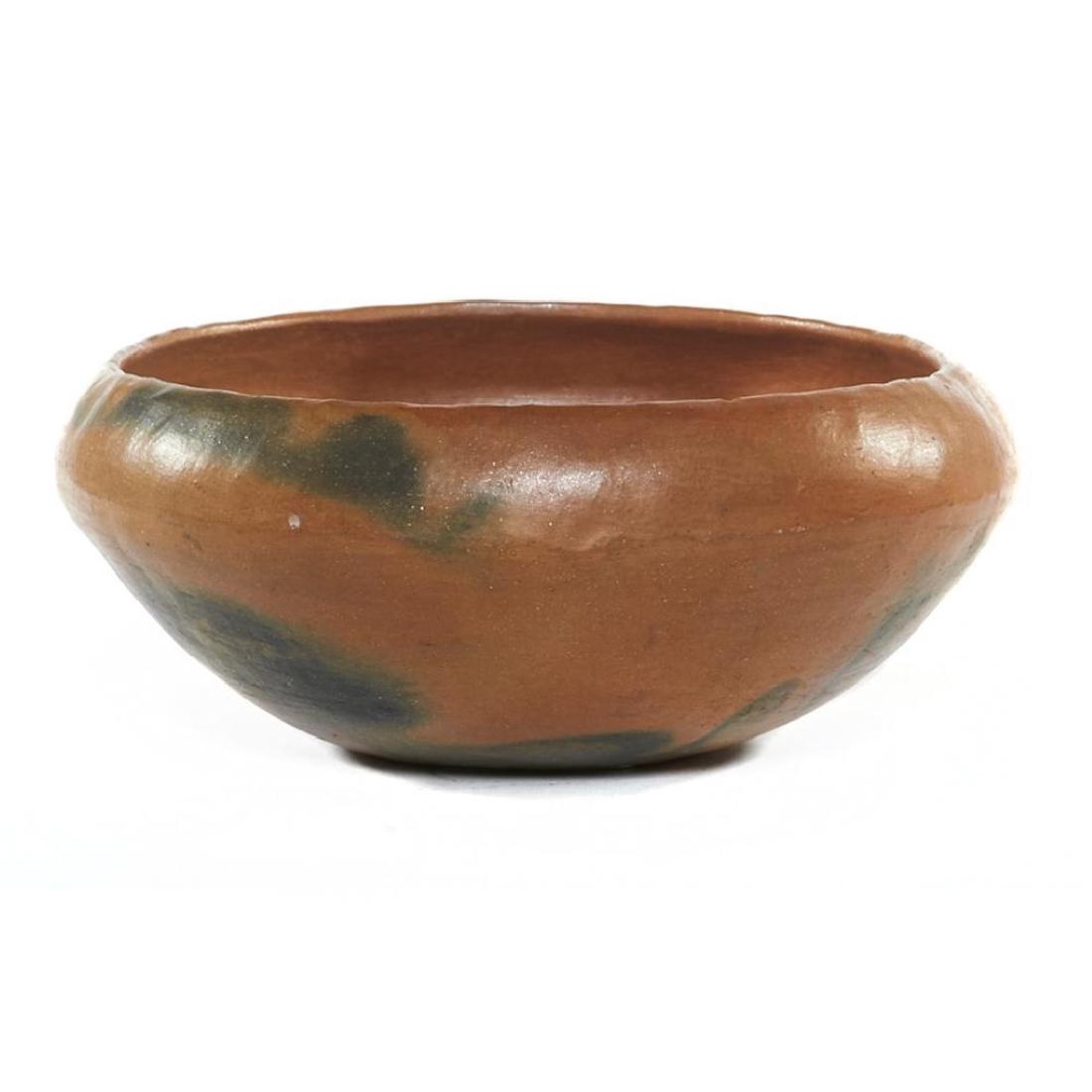 TAOS POTTERY BOWL: Virginia T. Romero, of micaceous clay. Height 6 inches, diameter 13 3/4 inches