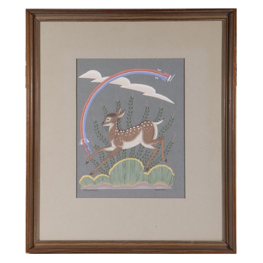 NAVAJO PAINTING: Harrison Begay, gouache on board, signed lower right and left, framed and matted. Image size (sight) 12 1/2 x 9 1/2 inches