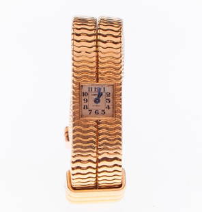 Cartier, French 18k gold ladies backwind wristwatch: Circa 1940's,Ã¢â‚¬â€¹ with sliding cover; black Arabic numerals, French assay and workshop marks, case signed Cartier France, case #90176; overall length: 7 1/4 inches; movement not access