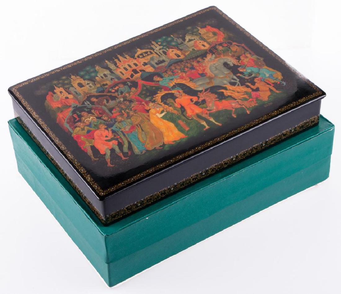 Russian Lacquer: Russian lacquer. "The Tsar was overwhelmed by the steeds". Artist: Palekhschool, 1978. Size: 10 3/4 x 8 x 1 3/4 inches. FEATURED IN:Maxym, Lucy, Russian Lacquer, Legends and Fairy Tales. ISBN 0-940202