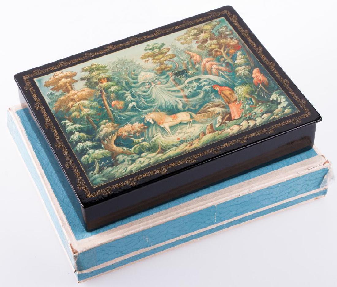Russian Lacquer: Russian lacquer. "Morozko and Father Frost". Artist: Msteraschool. Size: 9 1/2 x 7 1/4 x 2 inches. FEATURED IN: Maxym, Lucy, Russian Lacquer, Legends and Fairy Tales. ISBN 0-94020202-03-4, page 55.