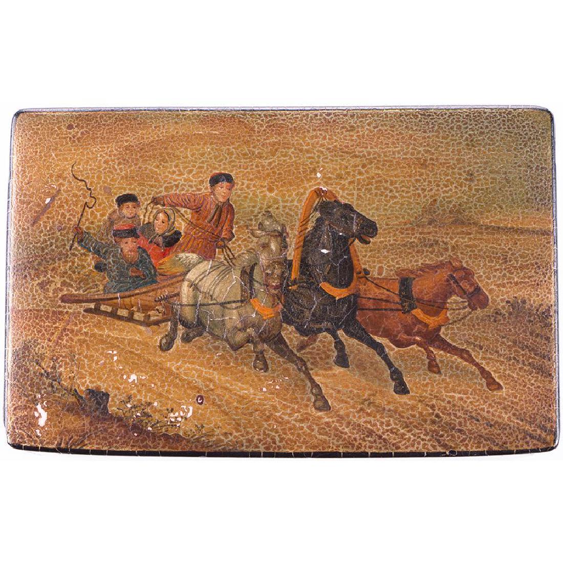 Russian Lacquer: Late 19th-centuryRussian lacquer. Size: 5 1/4 x 3 1/2 x 3 inches. The Lucy Maxym Collection of Russian Lacquer.