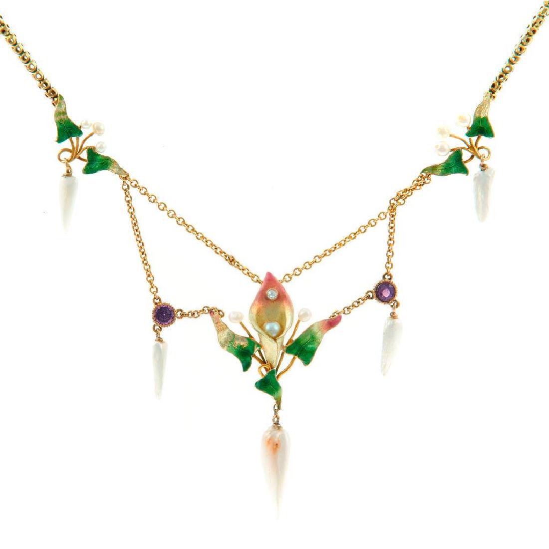 Art Nouveau gem-set, enamel and gold necklace (1 of 1)