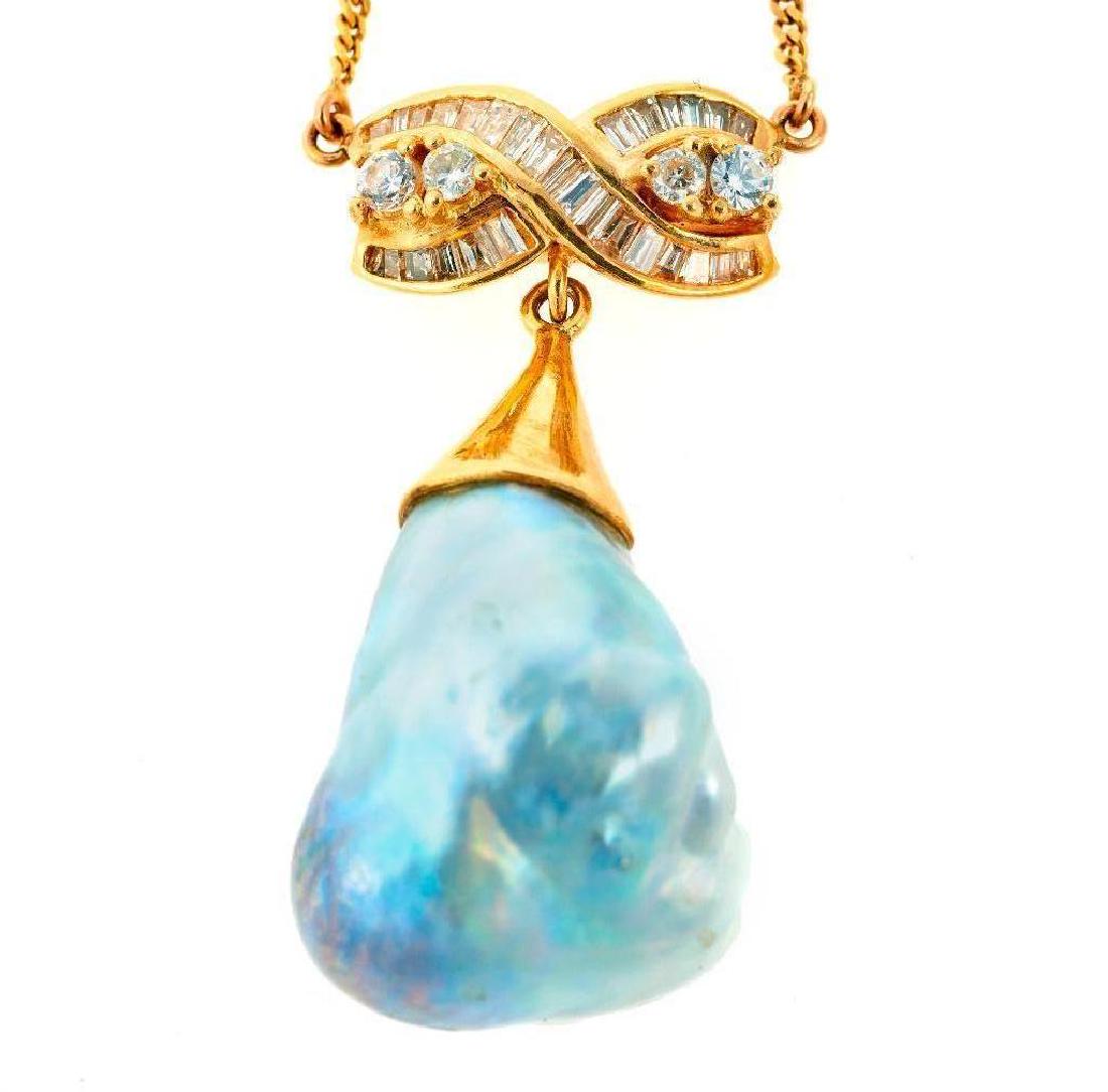 Baroque cultured pearl, diamond and 18k gold necklace (1 of 1)
