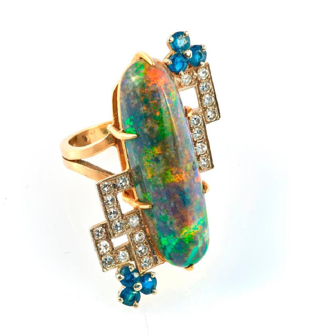 Opal, diamond, sapphire and 14k gold ring (1 of 1)