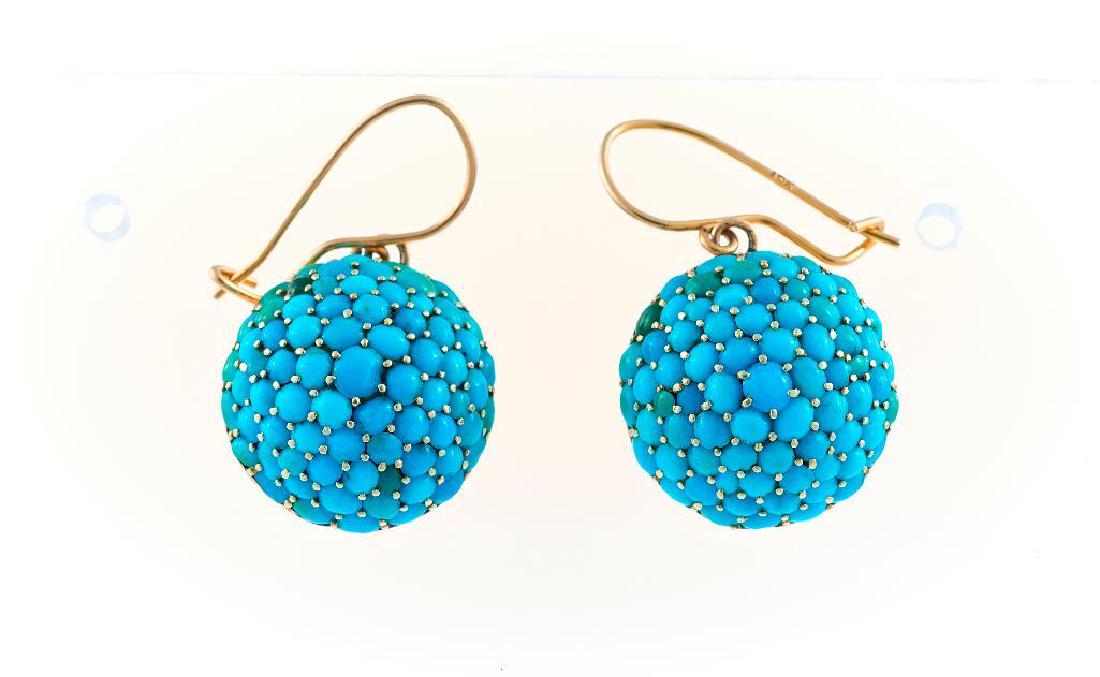 Pair of Victorian turquoise and 14k gold bombe earrings (1 of 1)