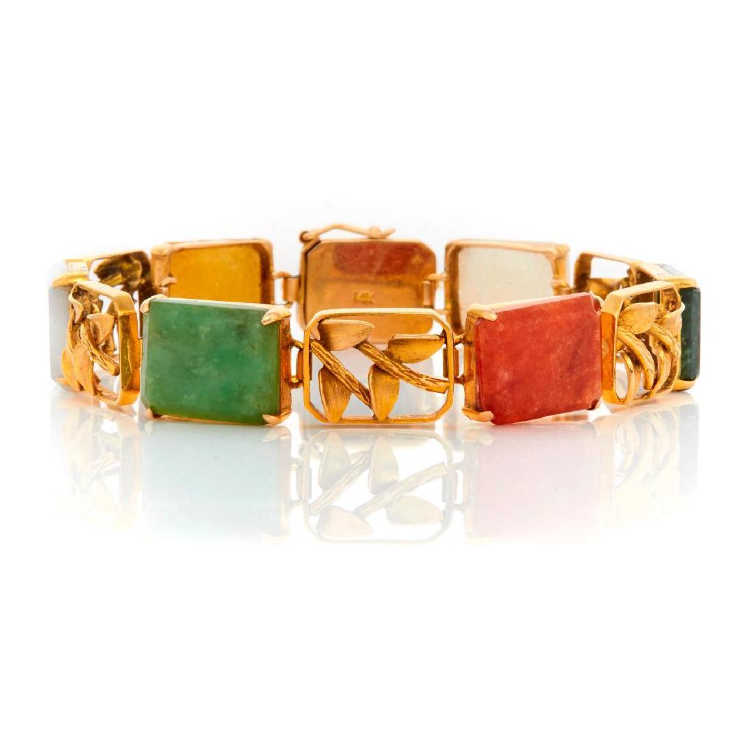 Multi-color jade and 14k gold link bracelet (1 of 1)