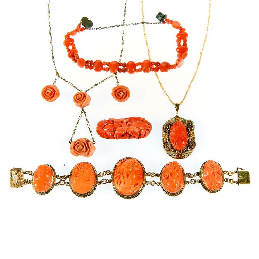 Collection of coral and seed pearl jewelry (1 of 1)