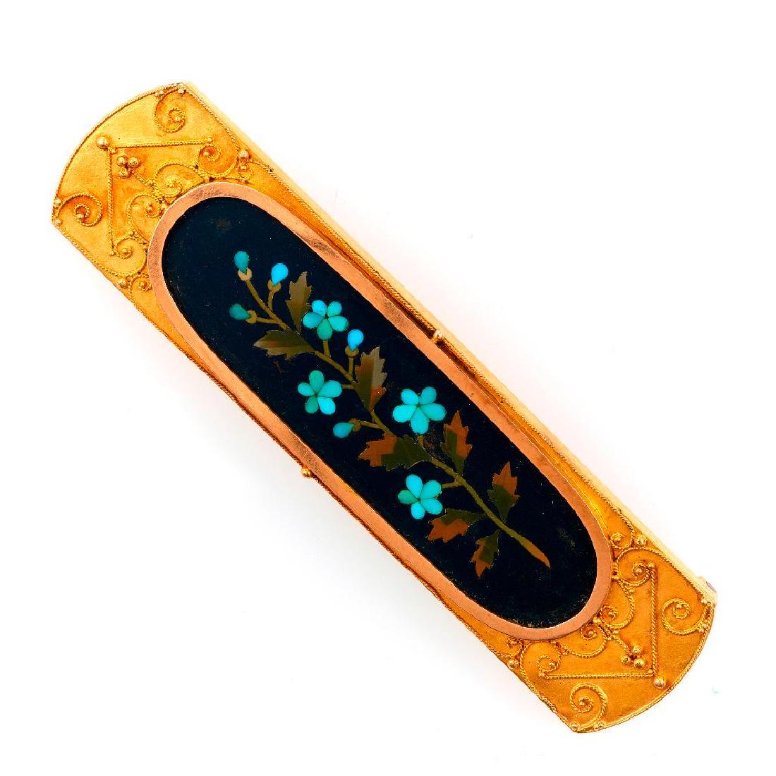 Antique petra dura and 14k gold and metal brooch (1 of 1)