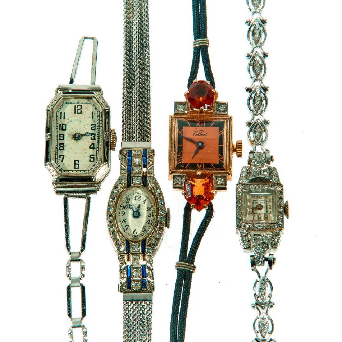 Collection, 4 retro & Art Deco diamond-set wristwatches (1 of 1)