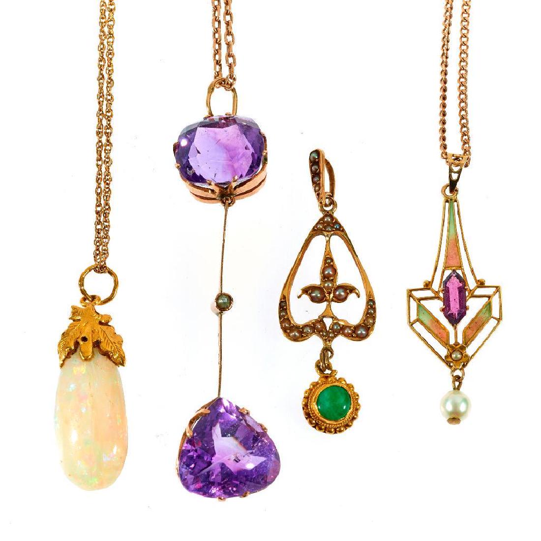 Collection of 4 Art Nouveau pendant and chains (1 of 1)