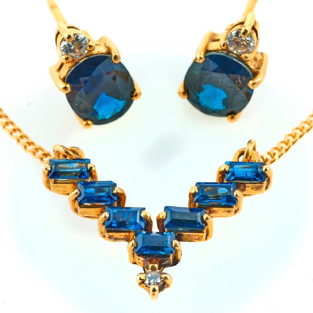 Sapphire, diamond and 18k gold necklace and earring set (1 of 1)