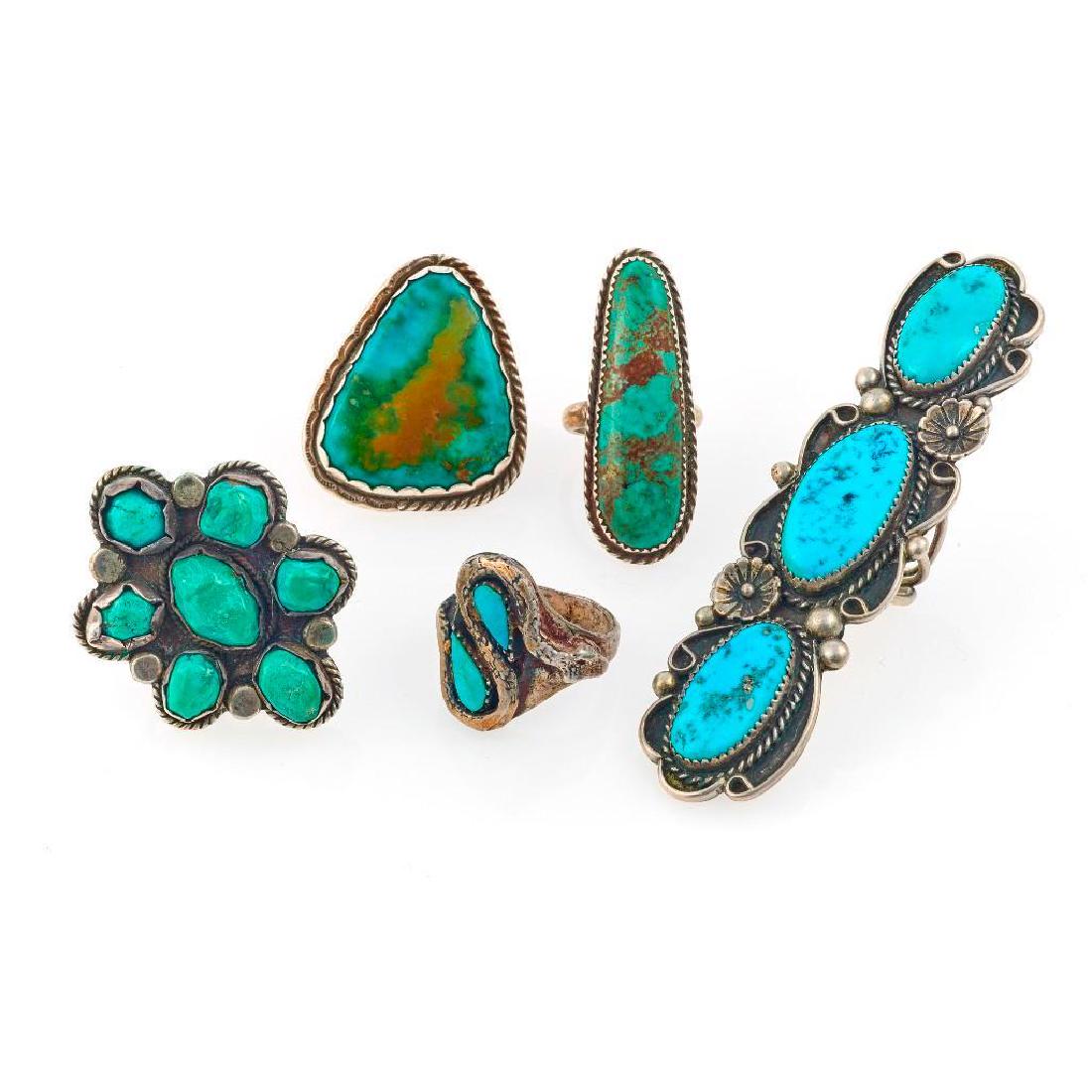 Five Southwest turquoise and silver rings (1 of 1)