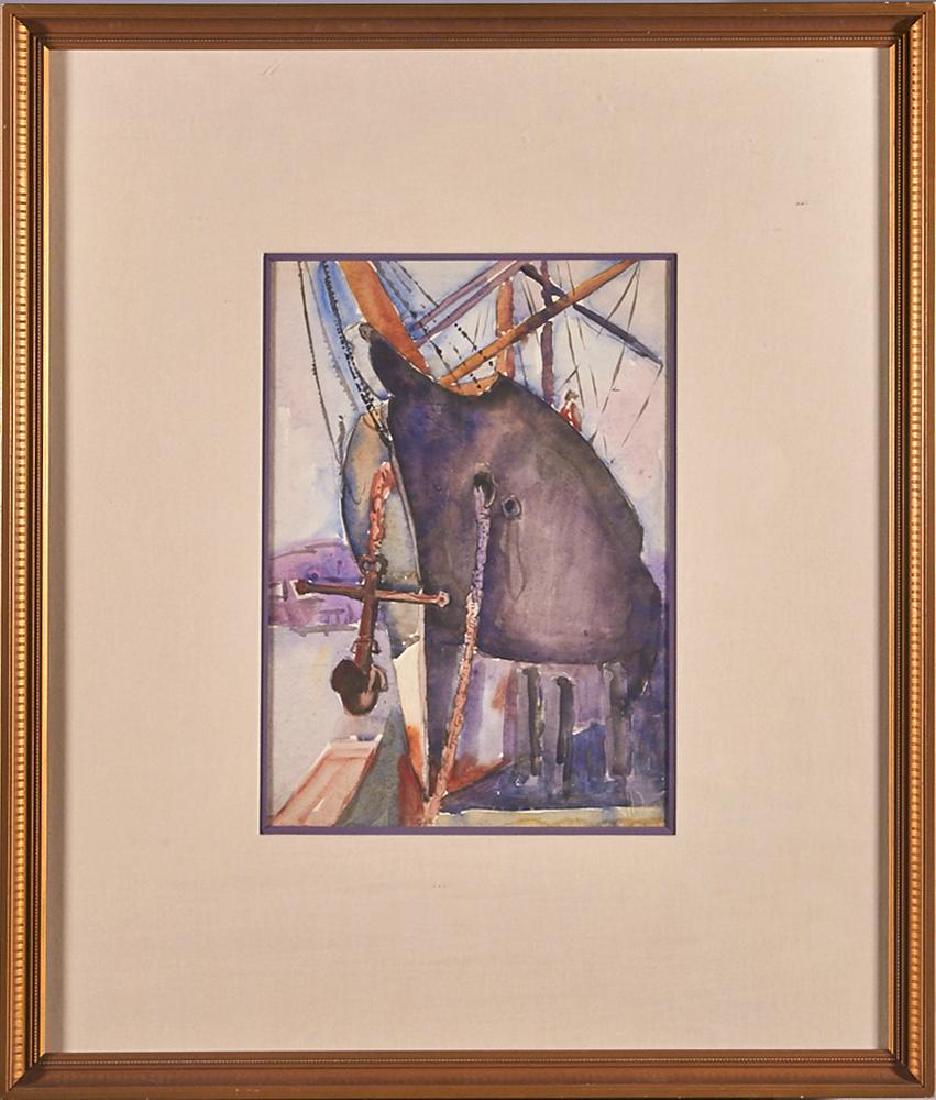 Arthur Bowen Davies (1862-1928): Artist: Arthur Bowen Davies (1862-1928). Title: Ship at Anchor. Signature: Lower right. Size: Artwork: 13 1/2 x 9 1/2 inches. Frame: 25 3/4 x 21 3/4 inches. Medium: Watercolor.