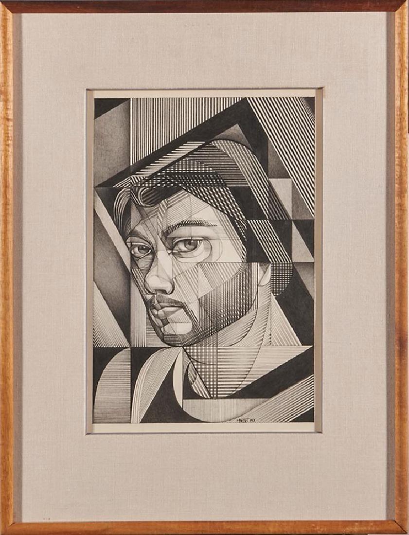 Michael Bergt (born 1956): Artist: Michael Bergt (born 1956). Title: Self Portrait. Signature: signed bottom left. Size: Artwork: 12 1/2 x 8 3/4 inches. Frame: 20 3/4 x 16 1/4 inches. Created: 1980. Medium: Pencil.