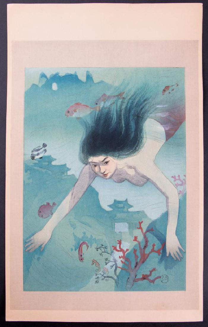 Nakazawa Hiromitsu (1874-1964): Japanese Woodblock Print. Title: The Heroine Matsukaze. Date: 1922-26. Ed. 104. Size: 15 1/4 x 10 5/8 in.