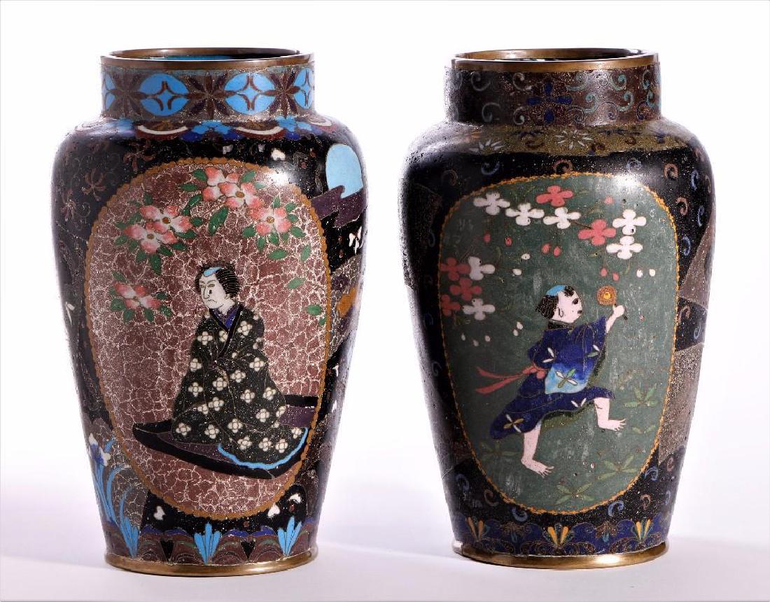 TWO JAPANESE CLOISONNE ENAMEL VASES (1 of 5)