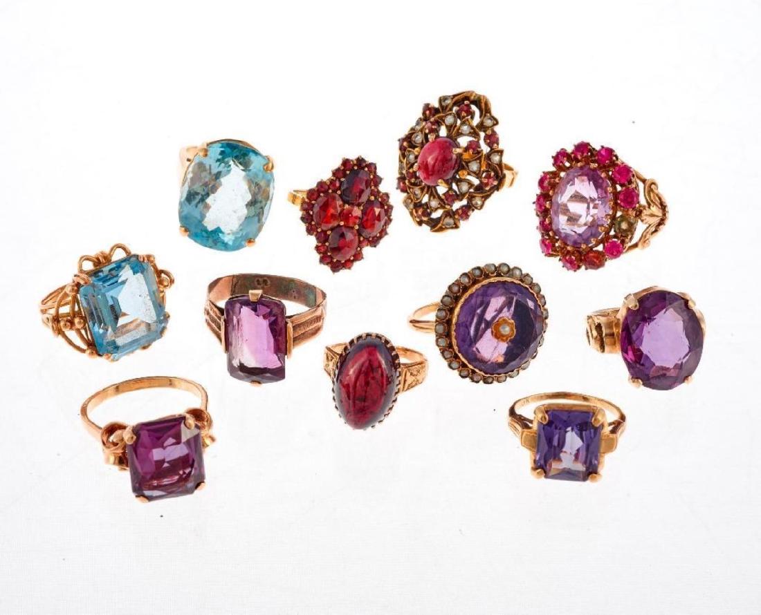 Collection of 12 stone set, 14k and 10k gold rings (1 of 1)