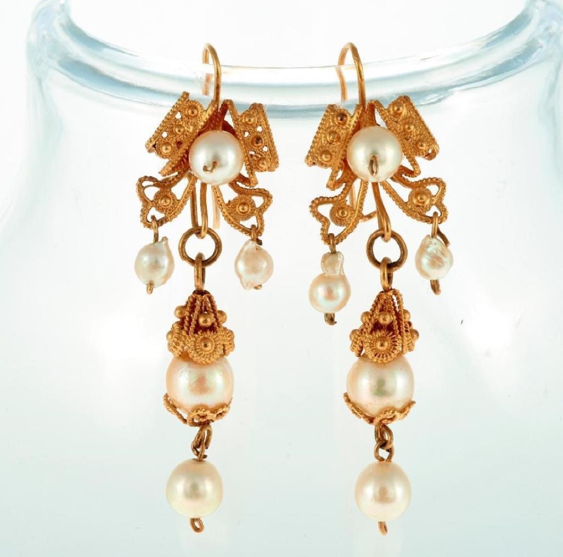 Pair of cultured pearl and 14k gold dangle earrings (1 of 1)