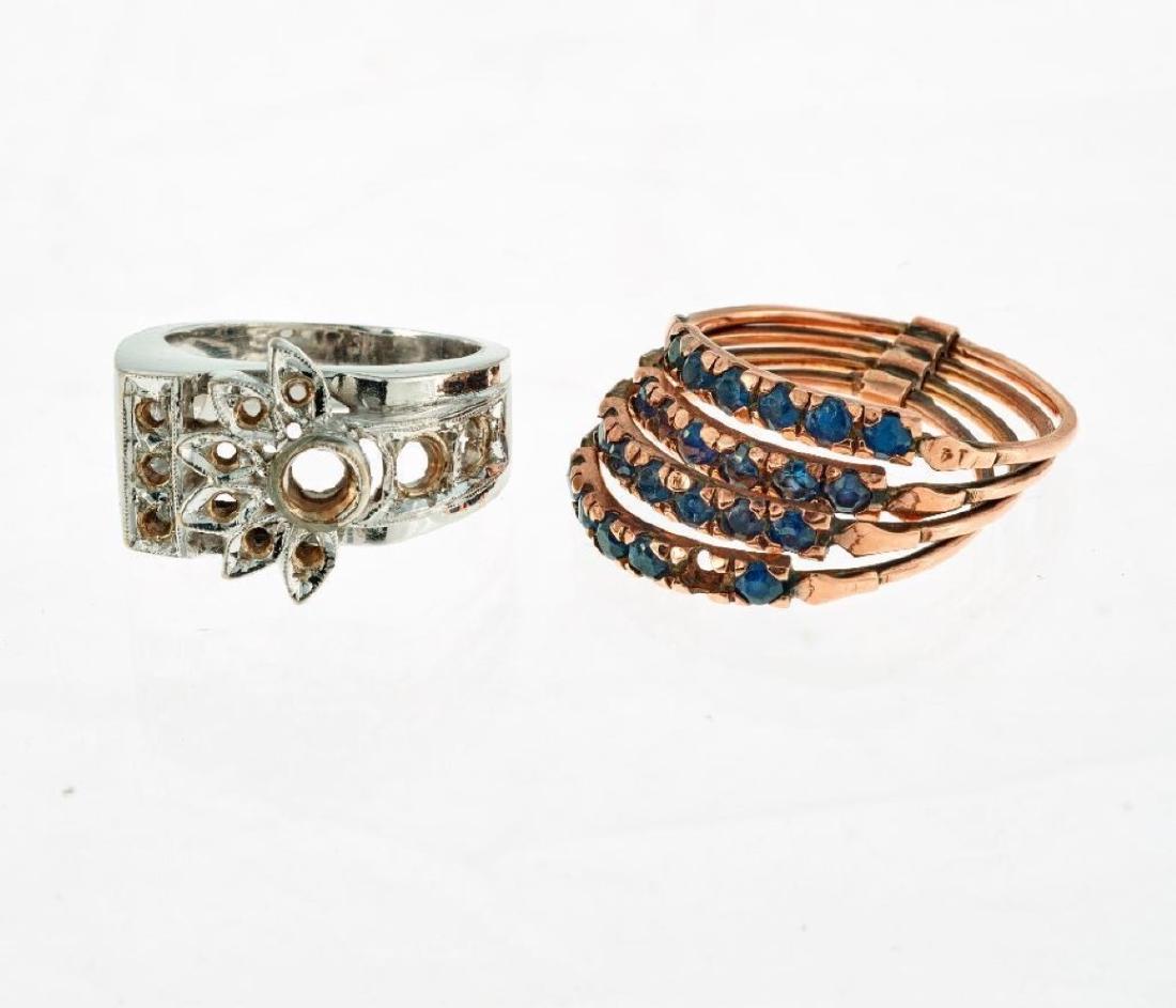 Sapphire and 10k gold ring: together with a 14k white gold ring mount; gross weight approx: 10.9gr.; sizes: 4 1/4 and 8 1/4 (void one sapphire)