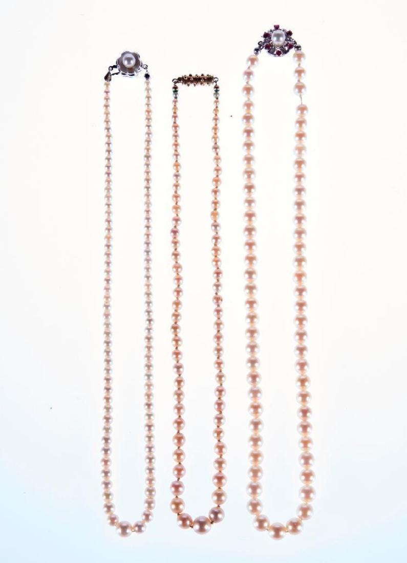 Three cultured pearl and 14k gold necklaces (1 of 1)