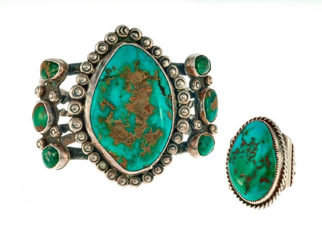 Southwest turquoise and silver cuff bracelet and ring (1 of 1)