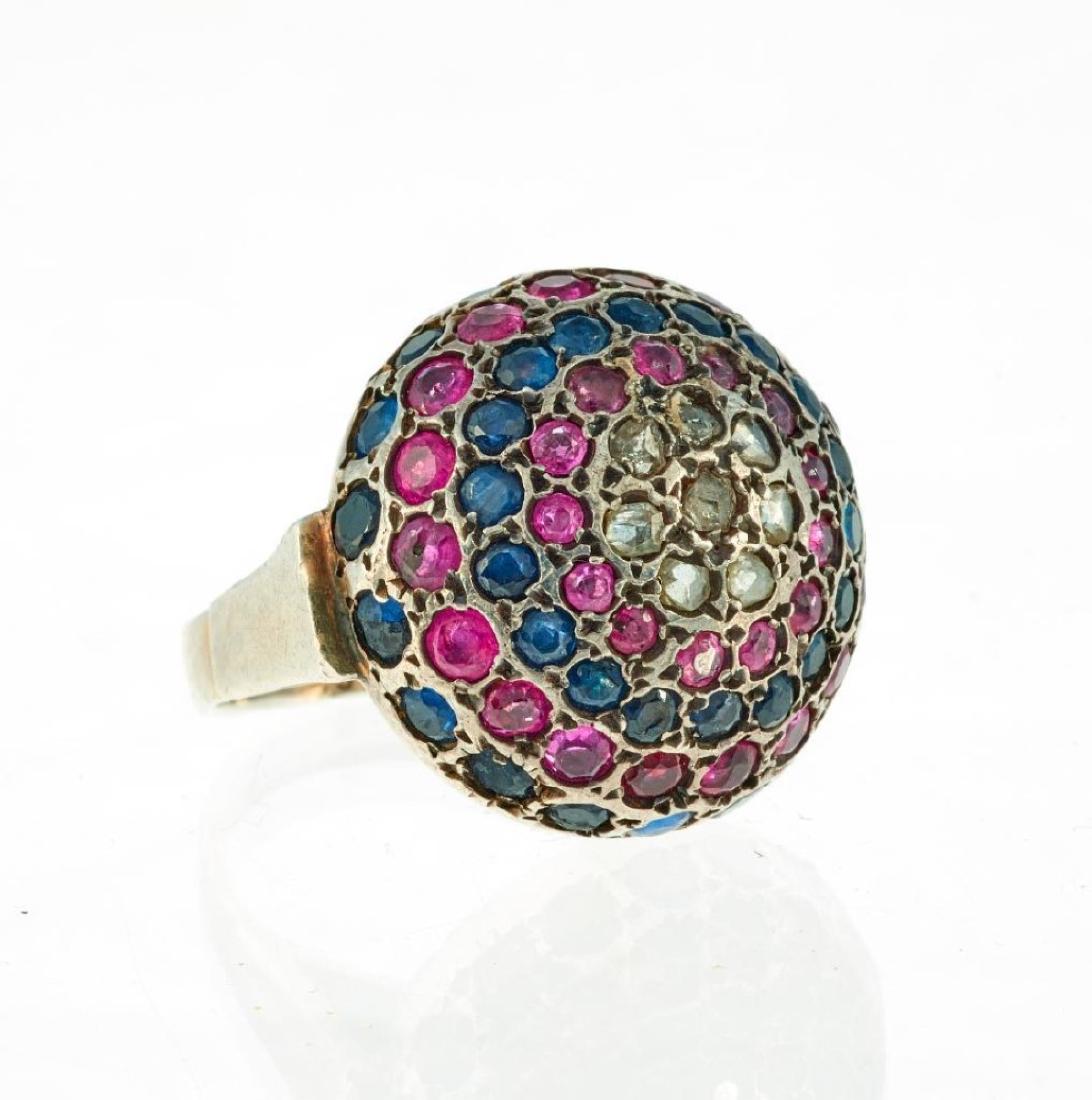 Gem-set and silver bombe ring (1 of 1)