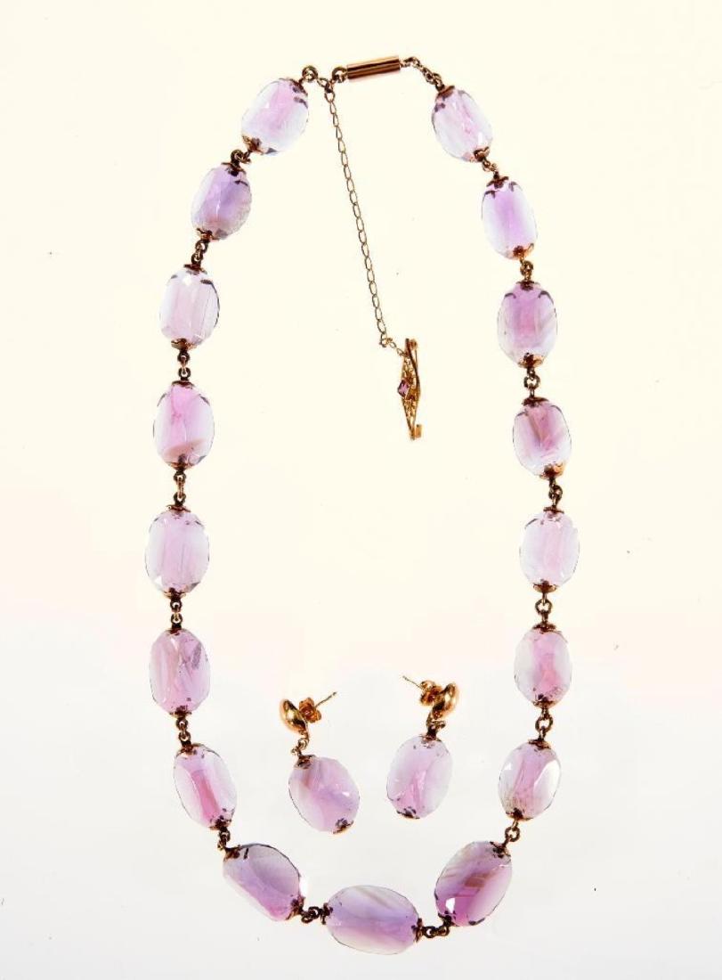 Amethyst and 10k gold beaded necklace and earring set (1 of 1)