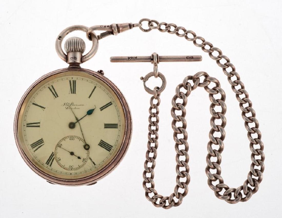 J.W. Benson London silver pocketwatch with silver watch (1 of 1)