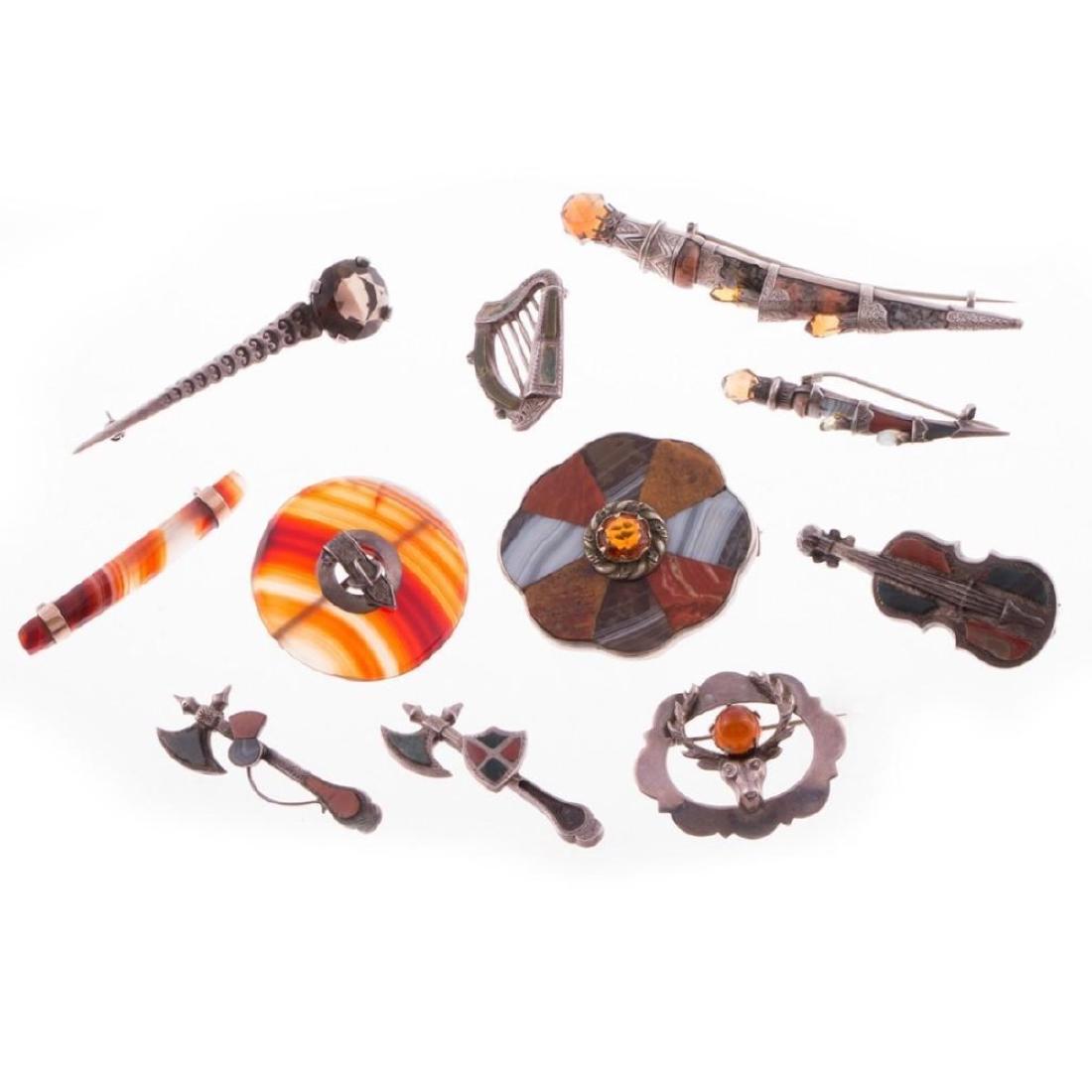Collection of Scottish stone-set and silver brooches (1 of 2)