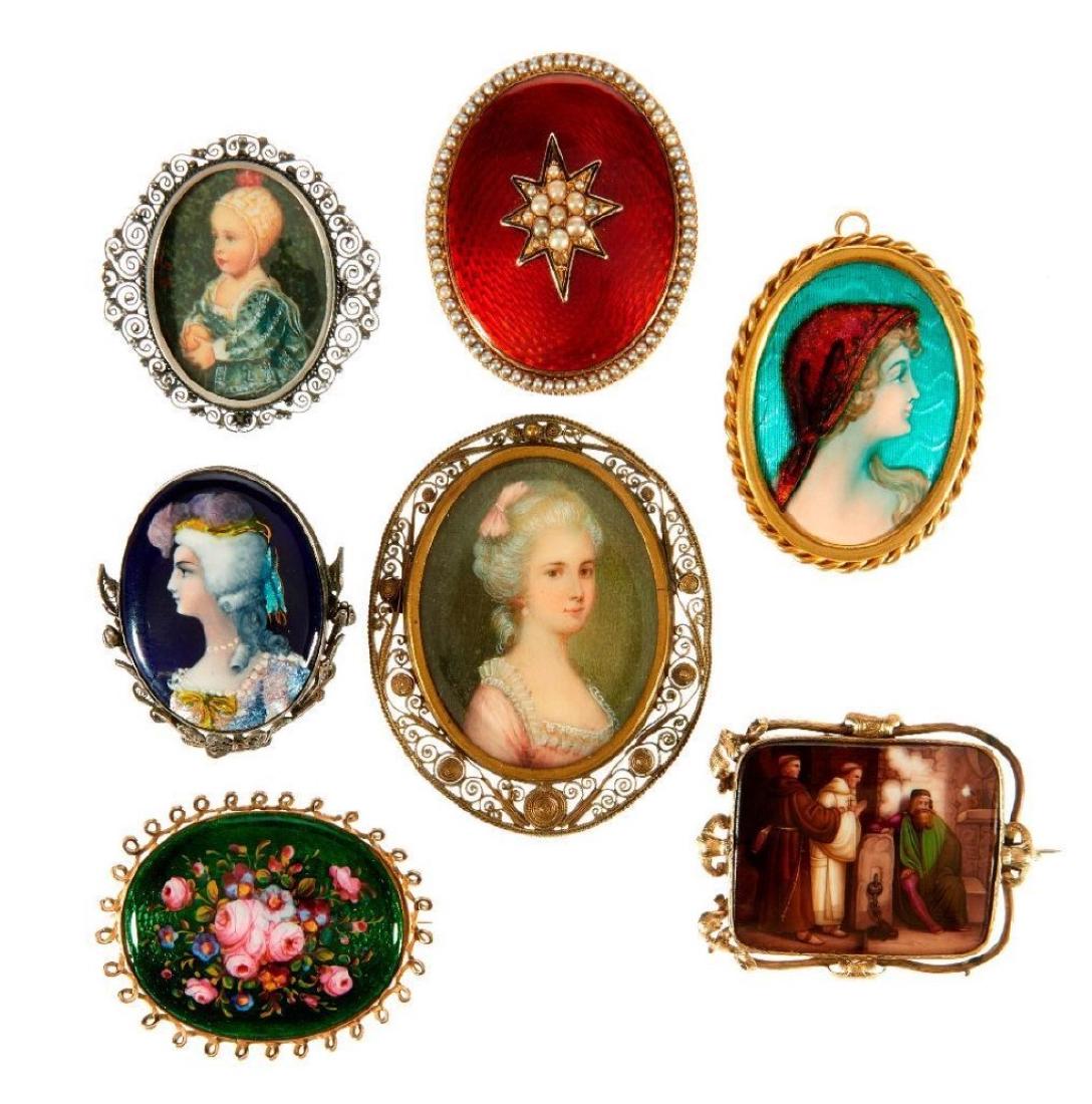 Collection of 60+ vintage costume cameo, painted, porce (1 of 2)