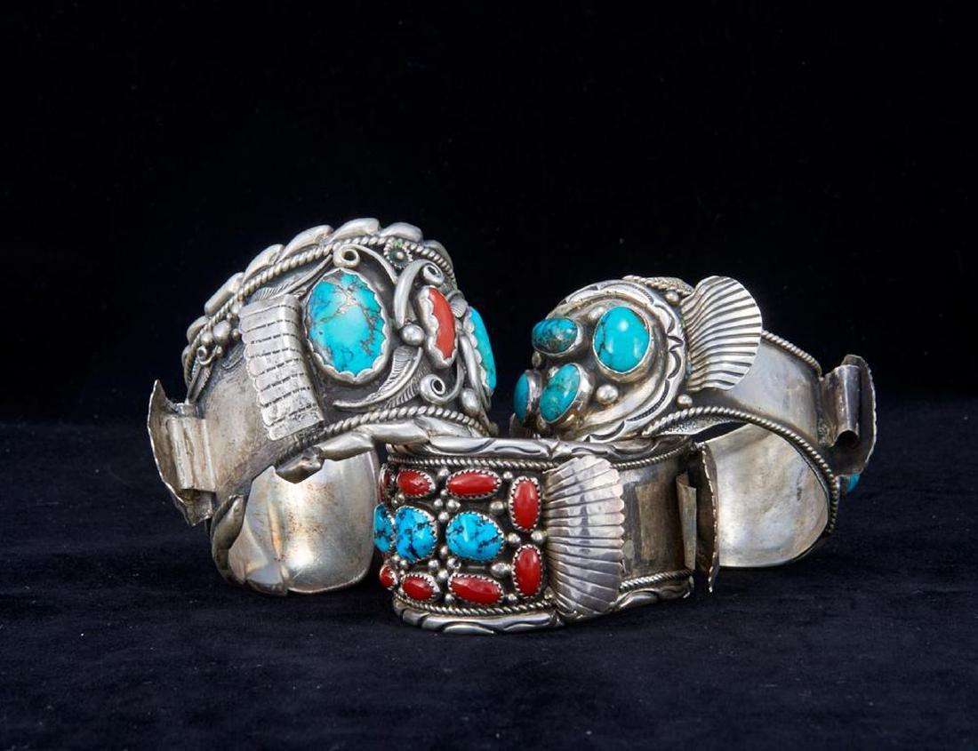 THREE NAVAJO TURQUOISE WATCH CUFFS (1 of 3)