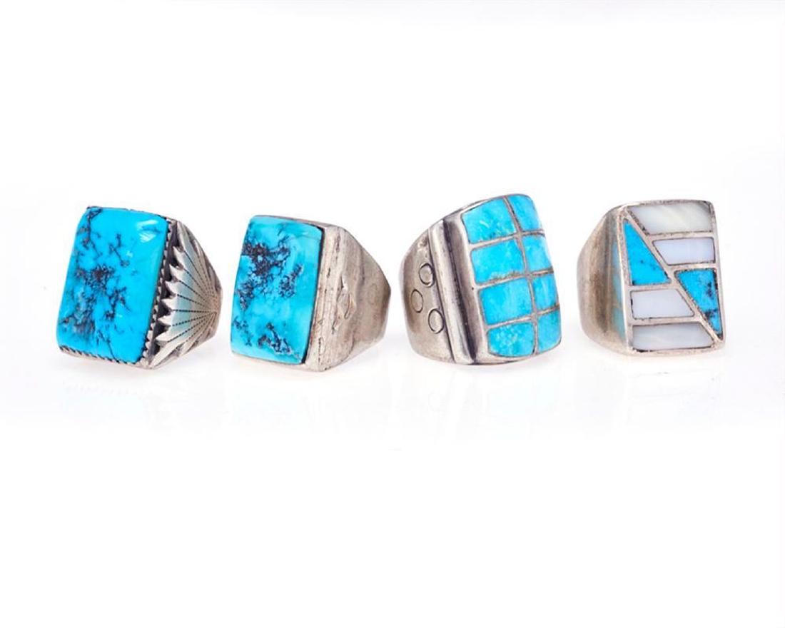 FOUR NAVAJO TURQUOISE RINGS (1 of 2)