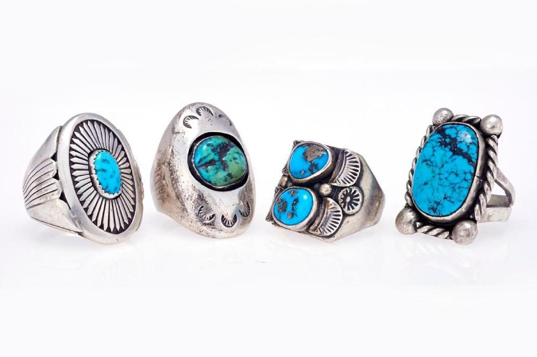 FOUR NAVAJO TURQUOISE RINGS (1 of 2)