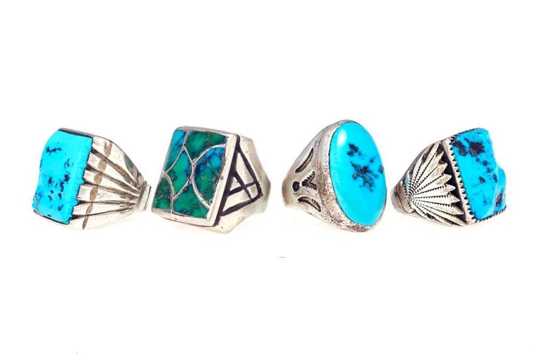 FOUR NAVAJO TURQUOISE RINGS (1 of 2)