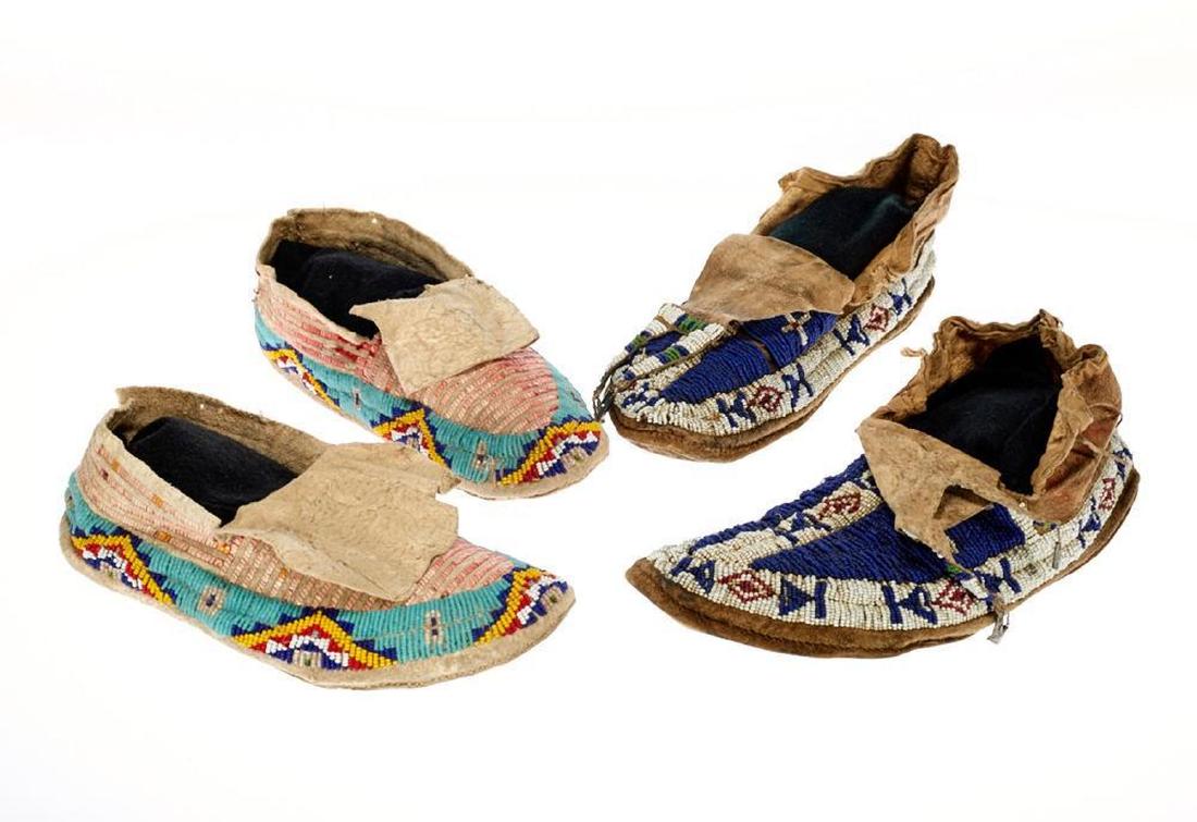 TWO PAIRS OF SIOUX BEADED MOCCASINS (1 of 3)