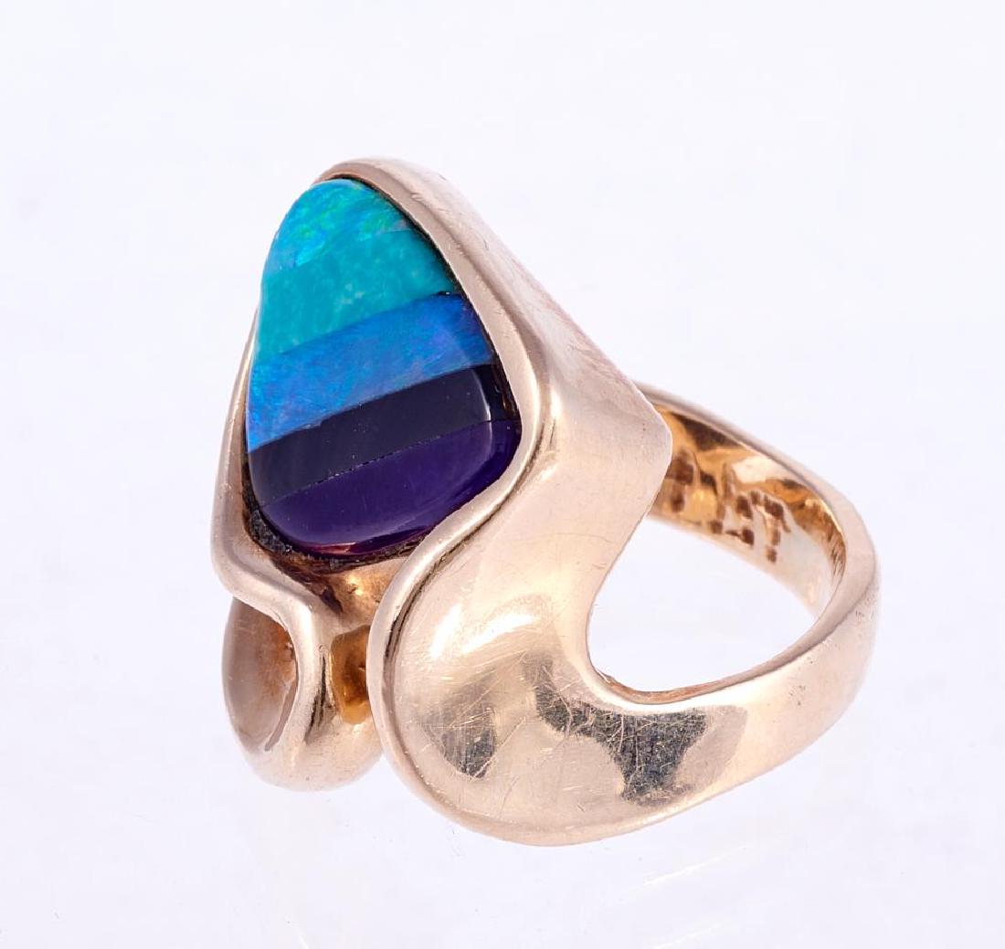 Opal, onyx, and bluestone inlay, 14k gold ring (1 of 2)