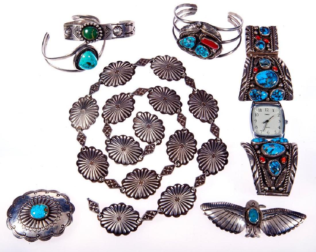 Collection of 7 Southwest turquoise, coral and silver j (1 of 1)