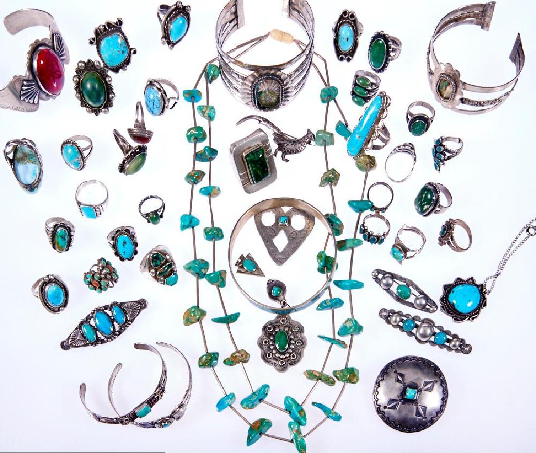 Collection of 40+ turquoise, agate and silver jewelry (1 of 1)