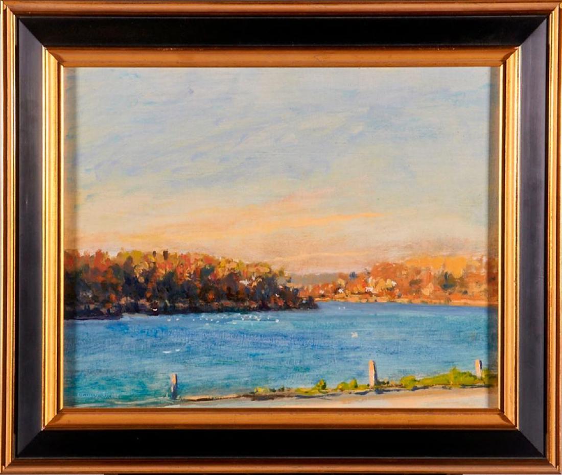 Donald Jurney (born 1945): Artist: Donald Jurney. Title: Lake Agawam, Southampton. Signature: Signed bottom left. Size: Artwork: 12 x 16 inches. Frame: 12 3/4 x 20 inches. Medium: Oil on paper. John Pence was founder and owner